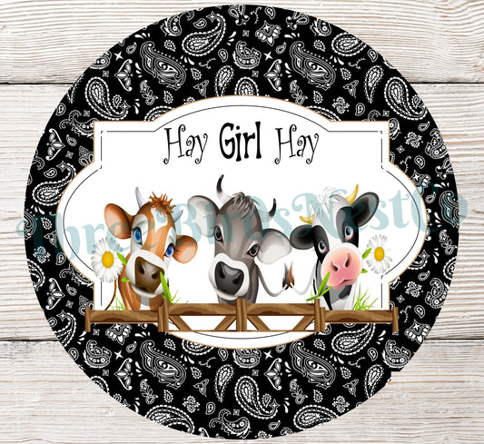 Hay Girl Hay Cow Trio Farm Sign