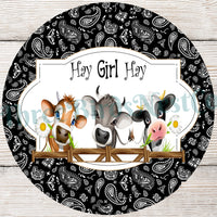 Hay Girl Hay Cow Trio Farm Sign