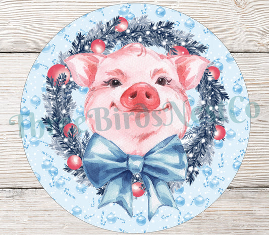 Christmas Wreath Pig Sign