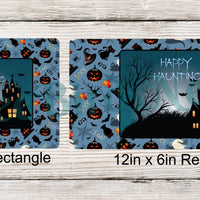 Happy Haunting Halloween House on Blue Sign