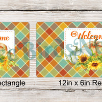 Welcome Pumpkins on Turquoise and Orange Plaid Sign