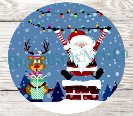 Santa on Rudolph on Roof Christmas Sign