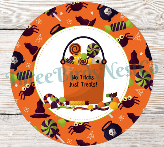 No Tricks, Just Treats Halloween Candy Bag Sign