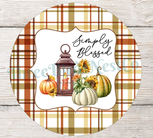 Simply Blessed Fall Pumpkins and Lantern Sign