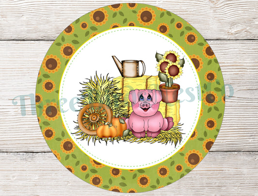 Fall Wreath Signs - Pig Sign - Pig Wreath Sign - Farmhouse Wreath Sign - Farm Animals Sign - Sunflowers Sign