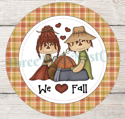 Raggedy Dolls Scarecrow Couple Fall Love Sign