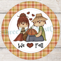 Raggedy Dolls Scarecrow Couple Fall Love Sign