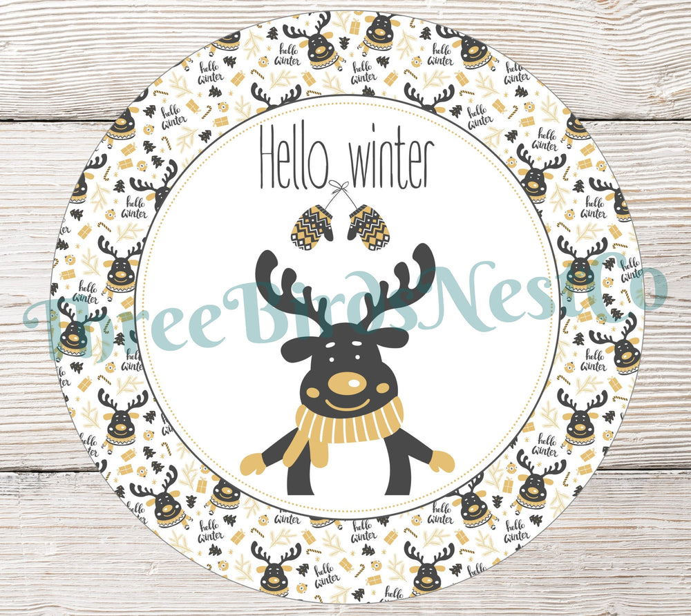 Hello Winter Rustic Reindeer Sign