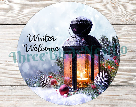 Snowy Winter Welcome Lantern Sign