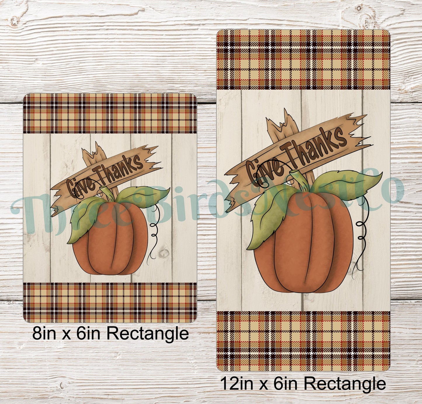 Give Thanks Pumpkin on Fall Plaid Sign