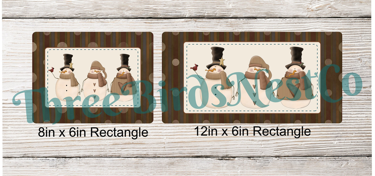 Primitive Snowman Trio Winter Sign