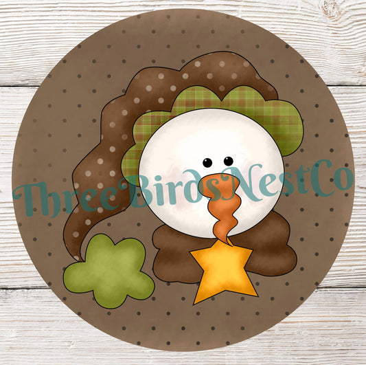 Primitive Snowman Head Winter Sign
