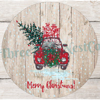 Snowy Red Truck Merry Christmas Sign