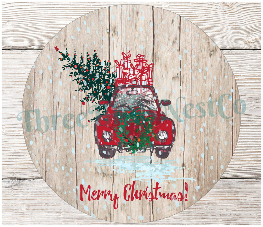 Snowy Red Truck Merry Christmas Sign