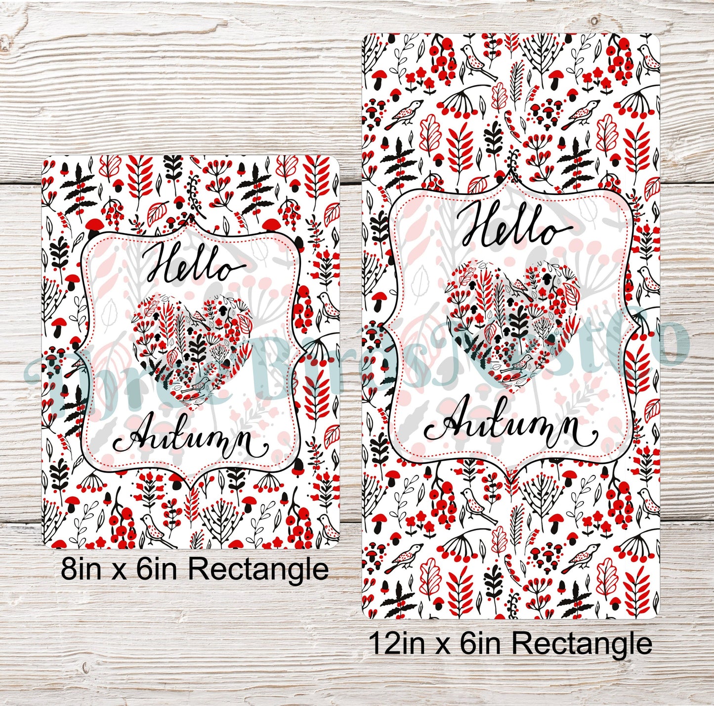 Hello Autumn Black and Red Fall Leaves Heart Sign