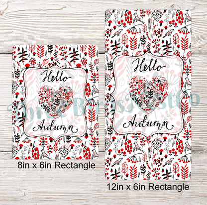 Hello Autumn Black and Red Fall Leaves Heart Sign