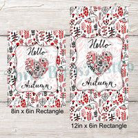 Hello Autumn Black and Red Fall Leaves Heart Sign