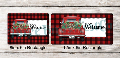 Welcome Winter Red Truck on Buffalo Plaid Sign