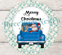
              Merry Christmas Santa and Rudolph Blue Snowflake Truck Sign
            