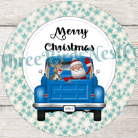 Merry Christmas Santa and Rudolph Blue Snowflake Truck Sign