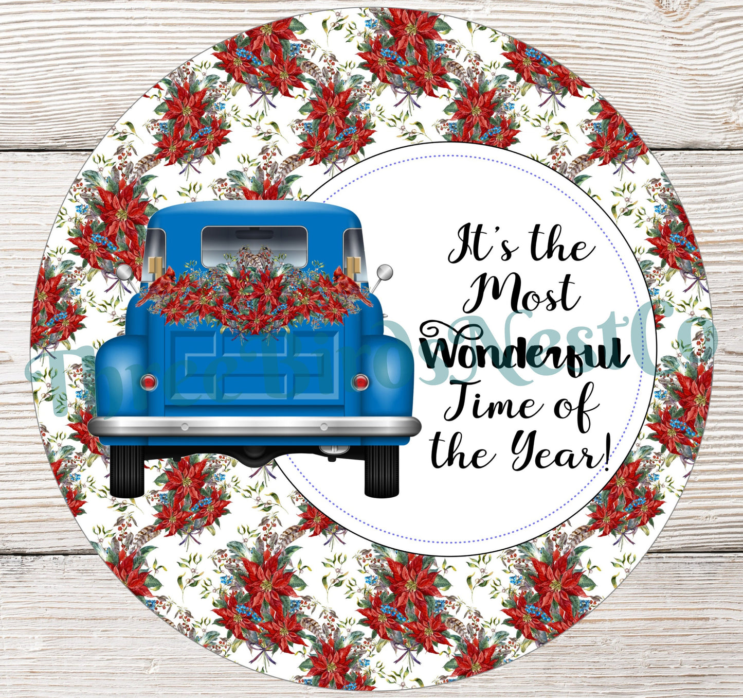 Wonderful Time Blue Poinsettia Christmas Truck
