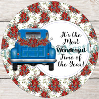 Wonderful Time Blue Poinsettia Christmas Truck