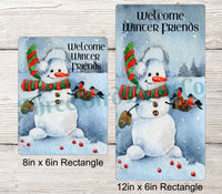 
              Welcome Winter Friends Watercolor Snowman with Cardinal Sign
            