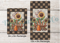
              Primitive Fall Sunflowers on Brown Check Sign
            