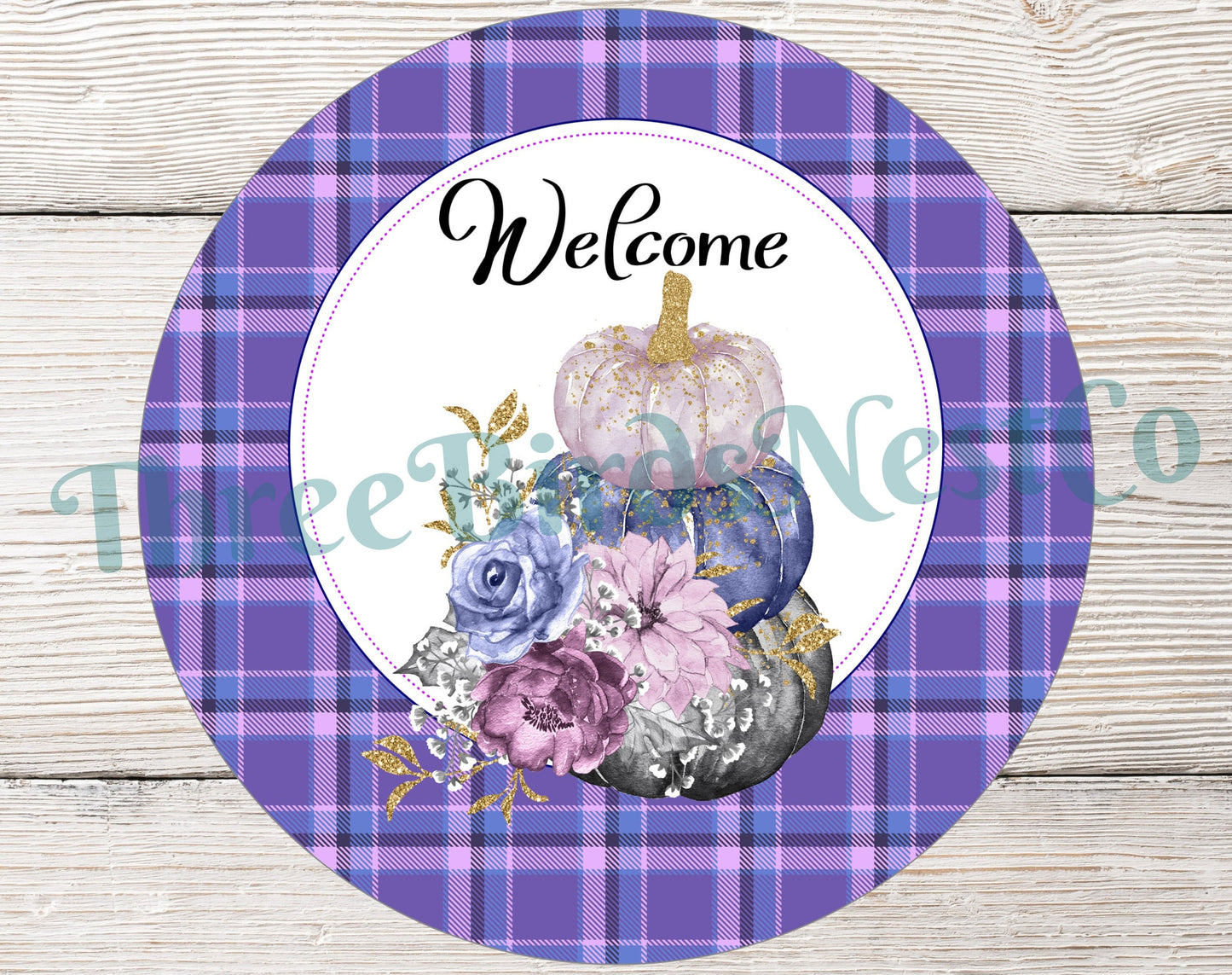 Purple Pastel Pumpkins Welcome Sign