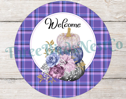 Purple Pastel Pumpkins Welcome Sign