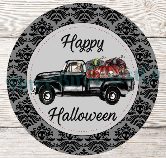 Happy Halloween Skeleton Truck Sign