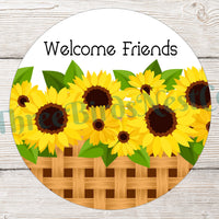 Welcome Friends Sign - Sunflower Wreath Sign - Sunflower Sign - Sunflower Decor - Welcome Sign - Sunflower Wreath