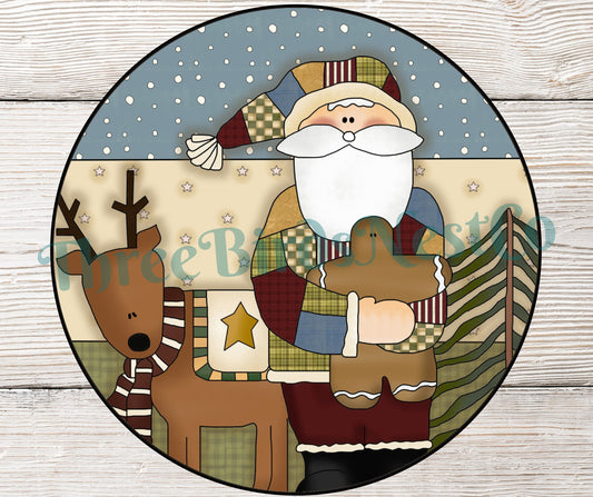 Primitive Santa and Reindeer Sign