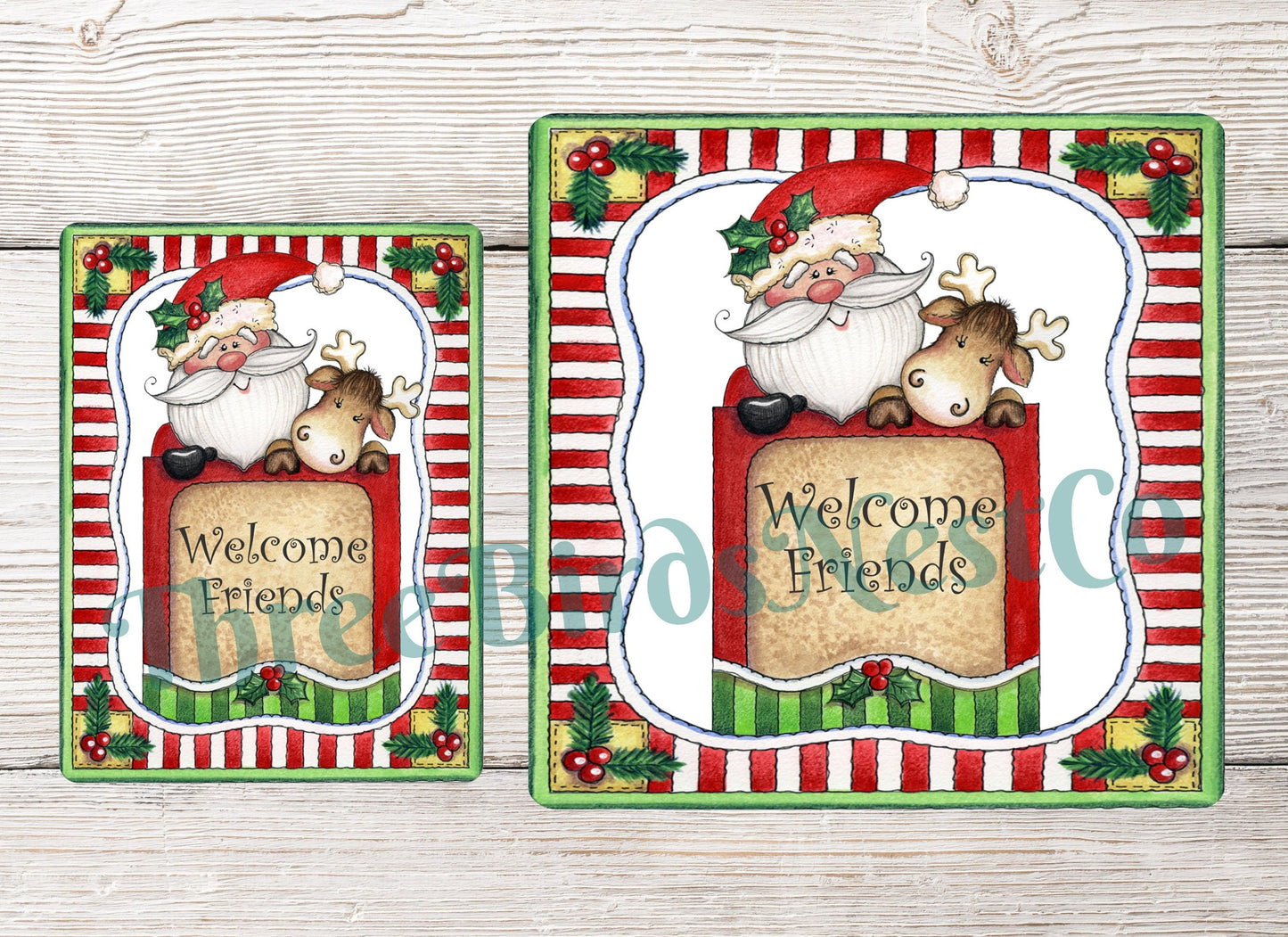 Welcome Friends Santa and Reindeer Gift Sign
