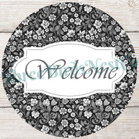 Black and Gray Floral Welcome Sign