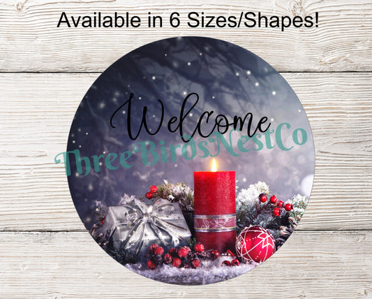 Candle Sign - Christmas Ornament Sign - Christmas Wreath Signs - Christmas Welcome Signs - Winter Blessings - Welcome Winter Signs