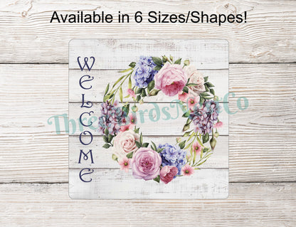 Hydrangea and Roses Wreath Welcome Sign