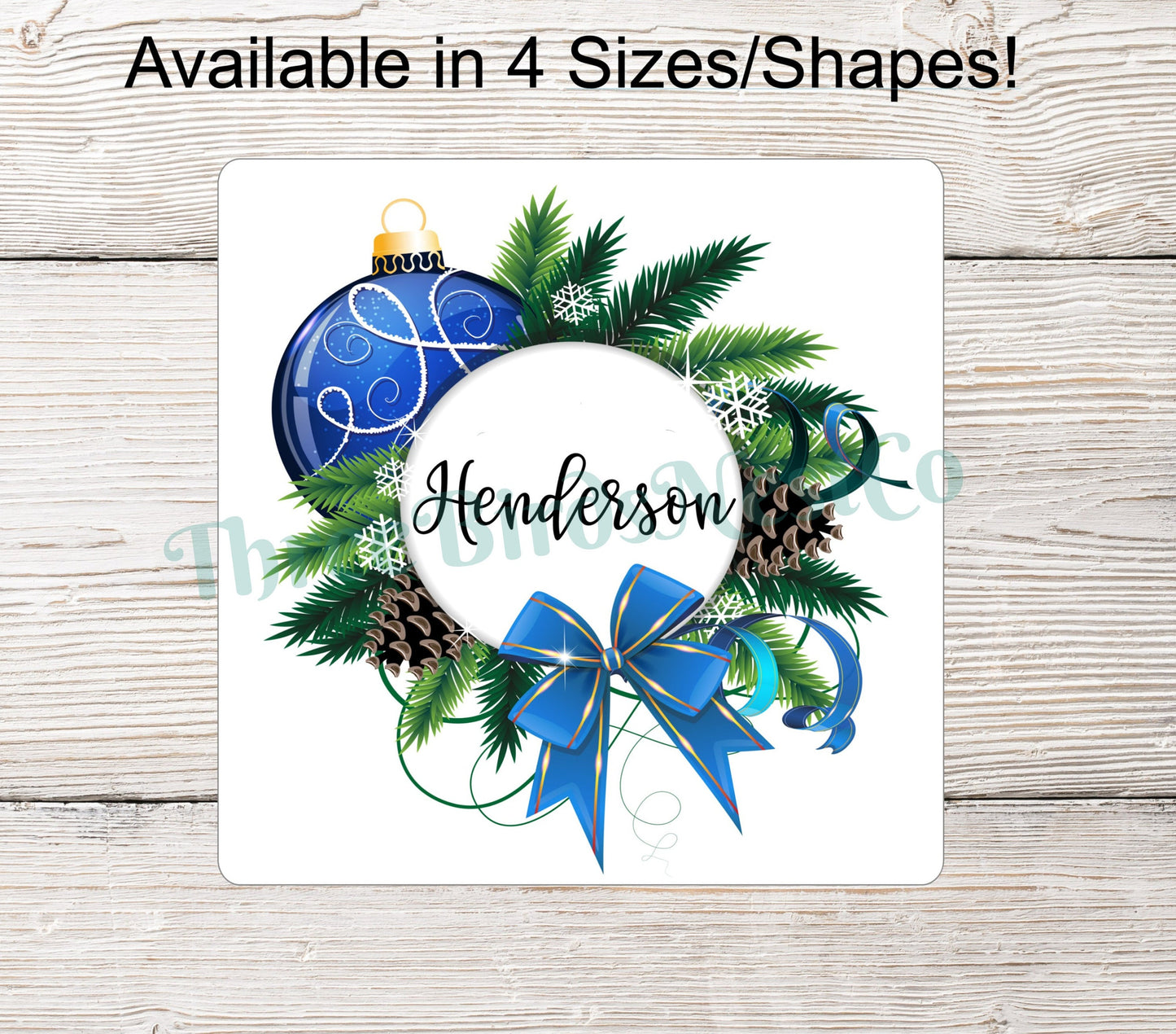 Blue Christmas Ornaments Personalized Sign