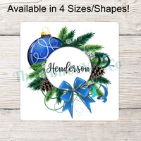 Blue Christmas Ornaments Personalized Sign
