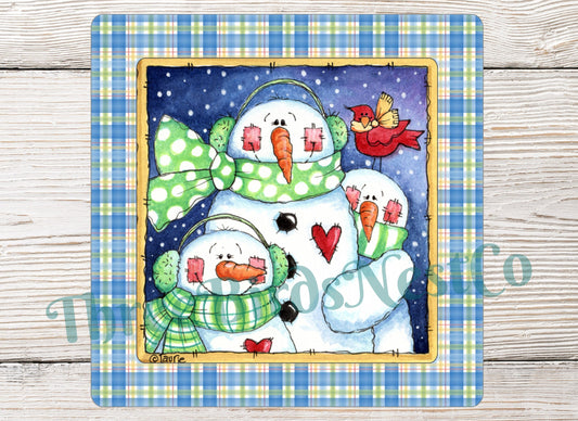 Plaid Snowman Trio Winter Sign