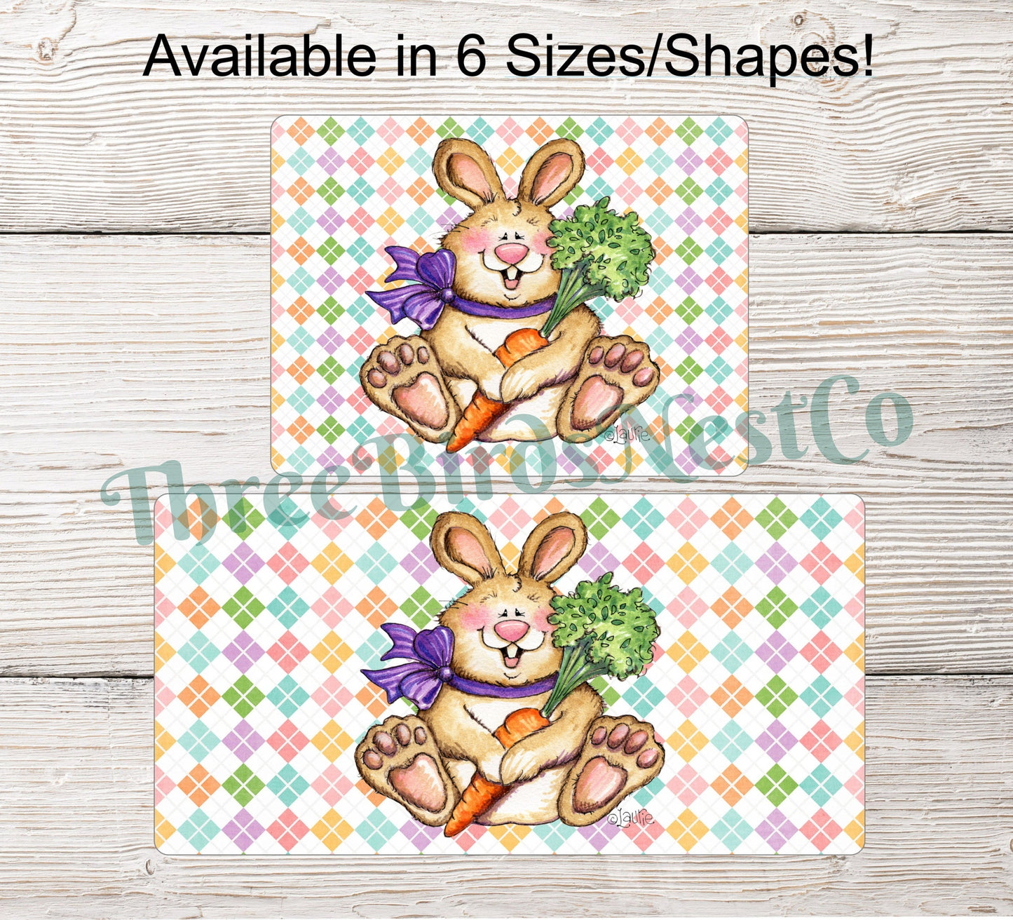 Smiling Easter Bunny with Carrot Sign