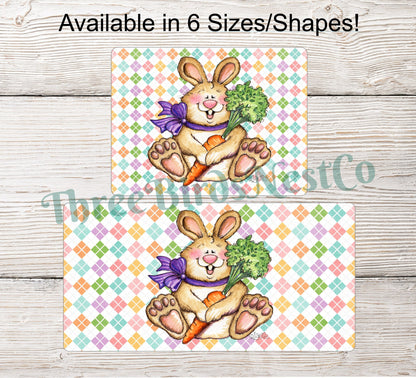 Smiling Easter Bunny with Carrot Sign