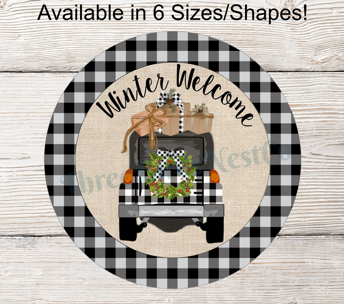 Winter Welcome Jeep Buffalo Plaid and Burlap Sign