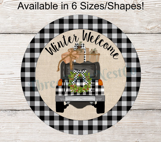 Winter Welcome Jeep Buffalo Plaid and Burlap Sign