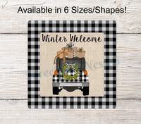 
              Winter Welcome Jeep Buffalo Plaid and Burlap Sign
            