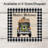 Winter Welcome Jeep Buffalo Plaid and Burlap Sign