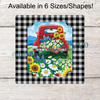 Red Truck with Daisies and Sunflowers Sign