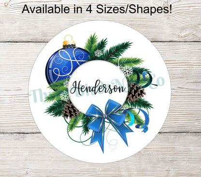 Blue Christmas Ornaments Personalized Sign