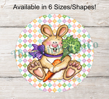 Smiling Easter Bunny with Carrot Sign