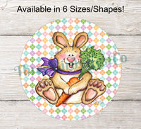 
              Smiling Easter Bunny with Carrot Sign
            